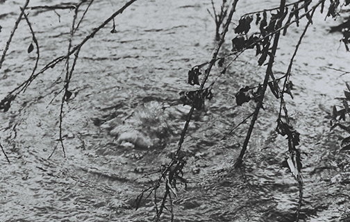 川面に湧き出る天然ガス（昭和25年撮影）